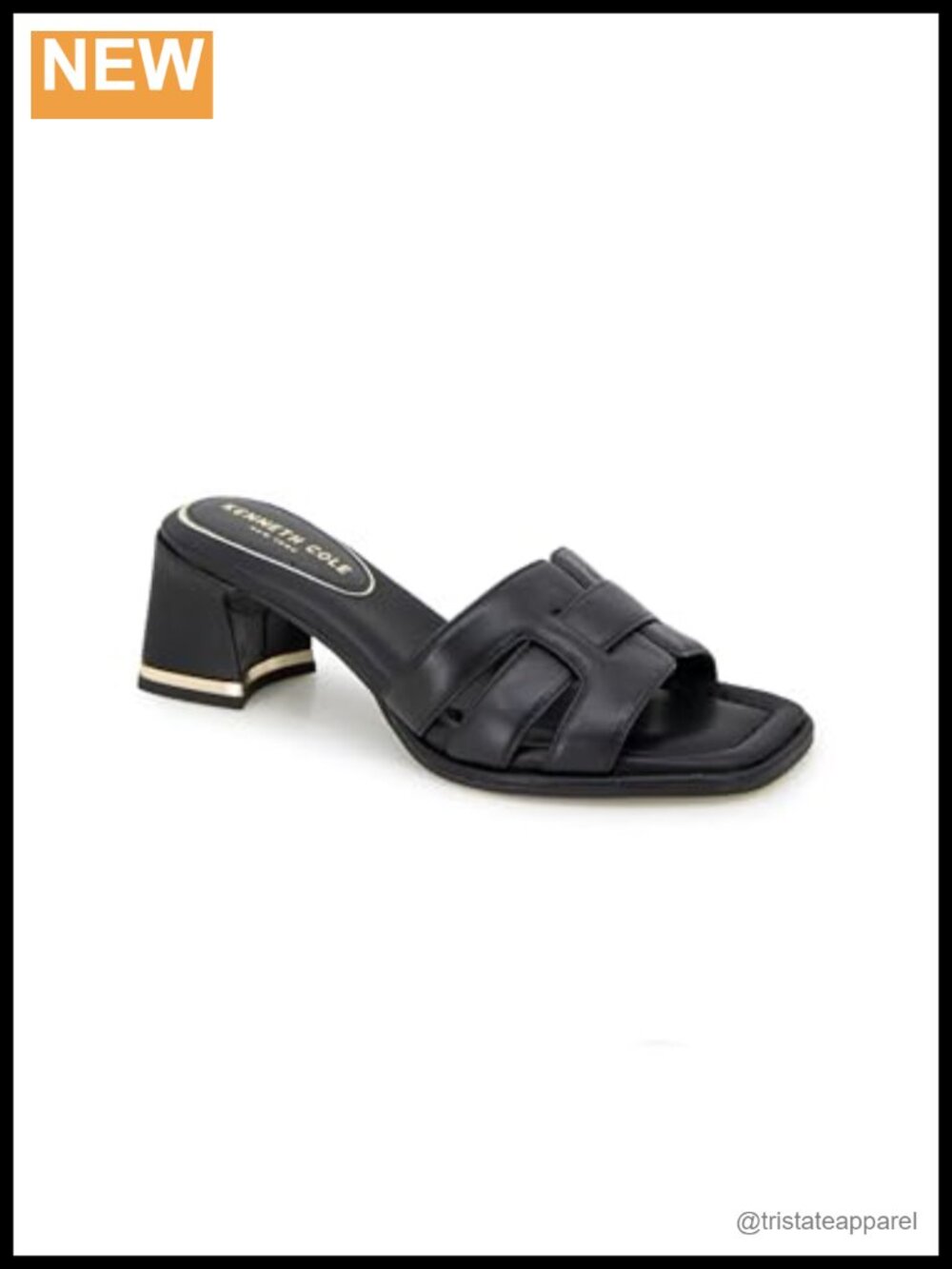 Leather Slide Sandal Block Heel Comfort Insole Ankle Strap